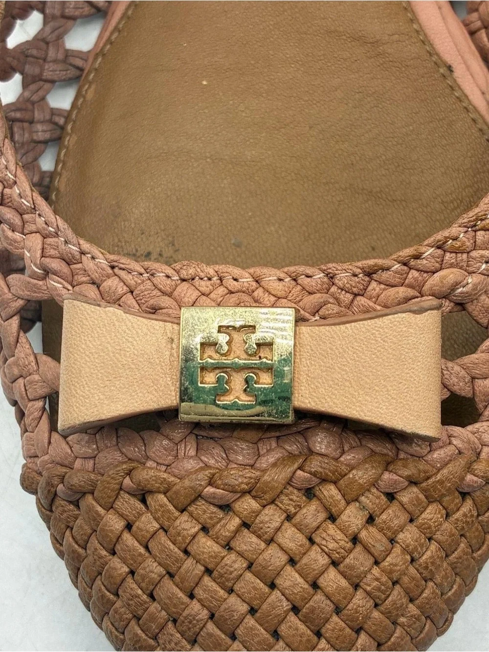 Tory Burch Woven Bow Flats in Tan